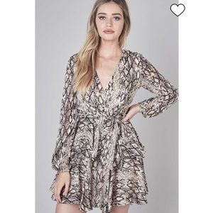 snake print illusion wrap dress w/ tie